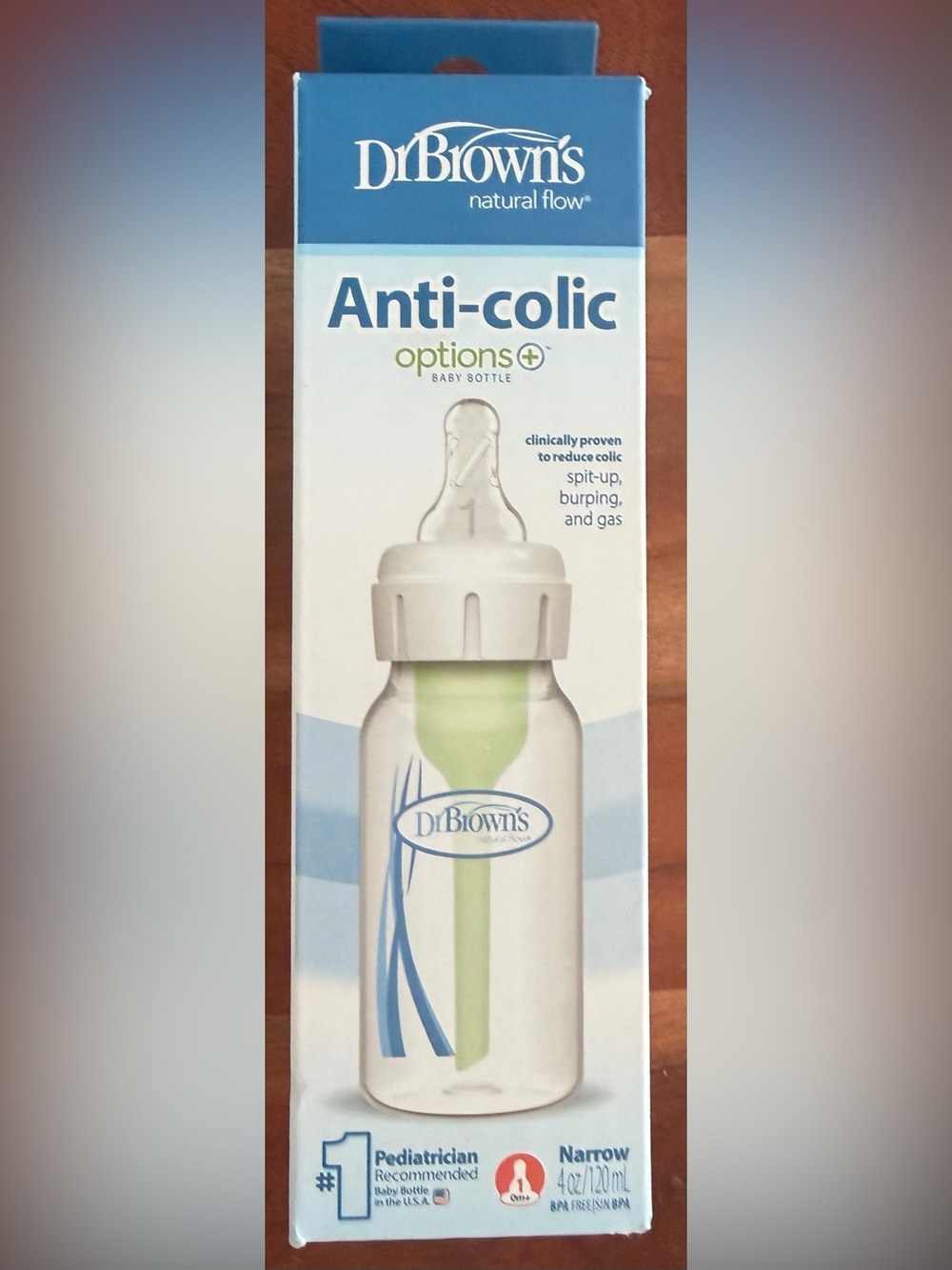 Dr. Brown's Options+ Anti-Colic Baby Bottle Narrow 4oz size 1 (0m+)